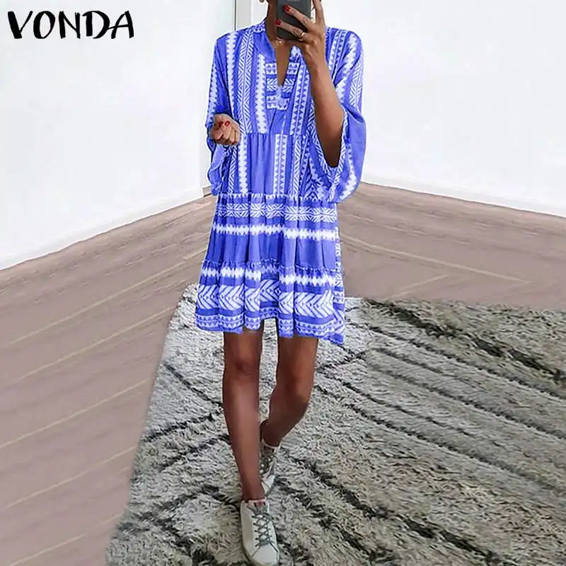 VONDA платья для беременных сексуальное v-образный вырез 3/4 с расклешенными рукавами С Принтом Короткое платье Летнее повседневное богемное пляжный сарафан Vestido