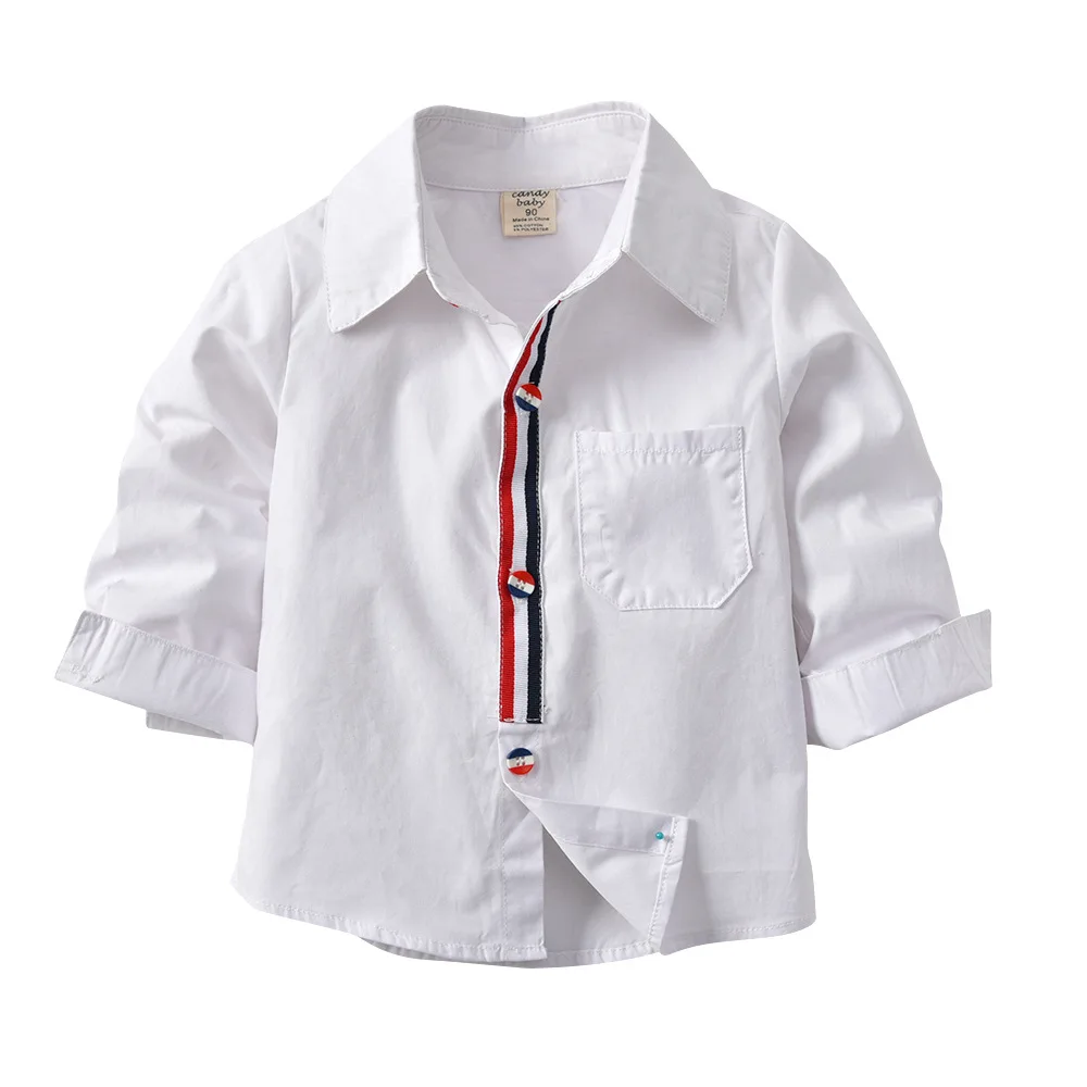 Осень, модная полосатая новая рубашка с длинными рукавами, белая рубашка для мальчиков, рубашка с длинными рукавами