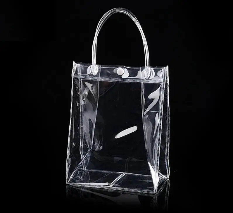 100pcs/lot 10 Size Transparent soft PVC gift tote packaging bags with hand loop, clear Plastic handbag, cosmetic bag