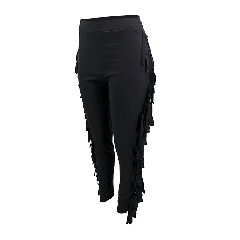 Bonnie Forest New Fashion Tassel Long Pants Streetwears Womens Leisure Fringed Pencil Pants Ladies Trousers Skinny Club Wears capri pants for women