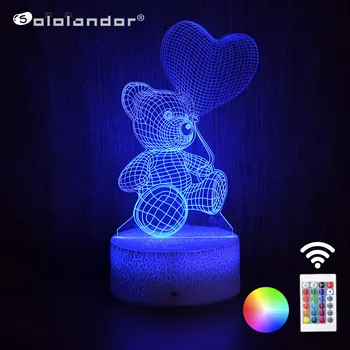 

Newest Kid Light Night 3D LED Night Light Creative Table Bedside Lamp Romantic Heart Bear light Kids Gril Home Decoration Gift