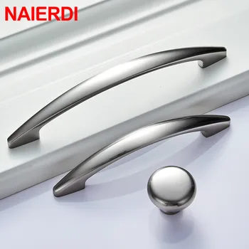 NAIERDI Bright chrome Handles Kitchen Cabinet Handles Solid Drawer Knobs Silver Cupboard Door Wardrobe Pulls Furniture Handle