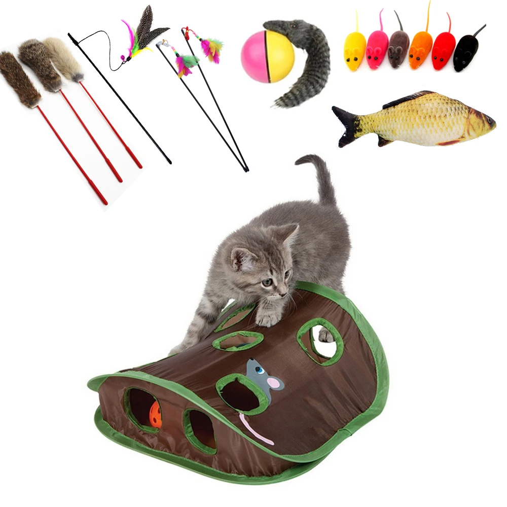 Игрушка-колокольчик для питомца кошки-мышки с 9 отверстиями для игры в туннель для кошек Складная Мышка для охоты