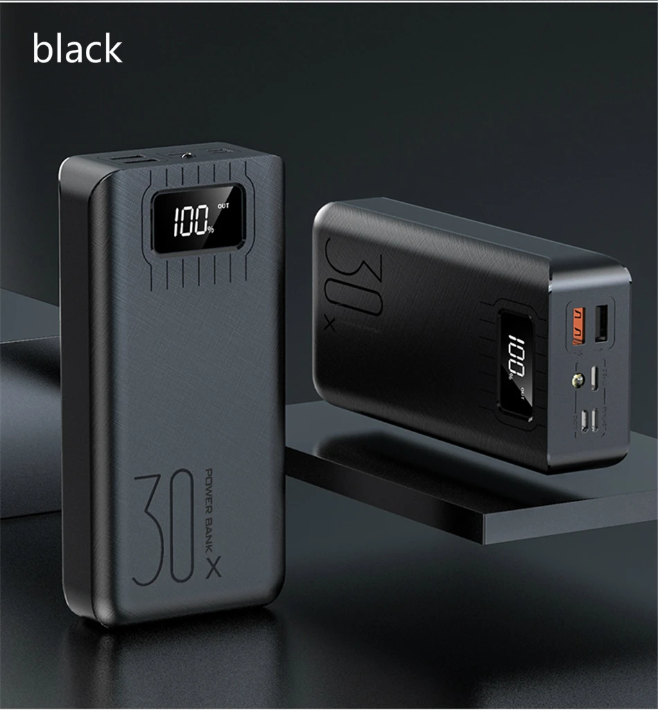 50000 мАч Внешний аккумулятор для iPhone X XS MAX 11 pro Xiaomi Mi 9 8 Pover Bank 2 USB светодиодный внешний аккумулятор для зарядки - Цвет: black