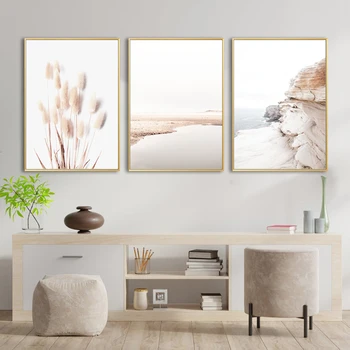 

Coastal Beach Seascape Canvas Prints Nordic Style Wall Art Painting Picture Pampas Grass Posters Living Room Bedroom Home Decor