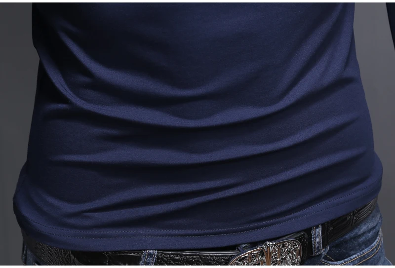 Вышивка Повседневная футболка с длинным рукавом Половина Водолазка Slim Fit Мужская футболка модные мужские s эластичные футболки Плюс Размер 5xl