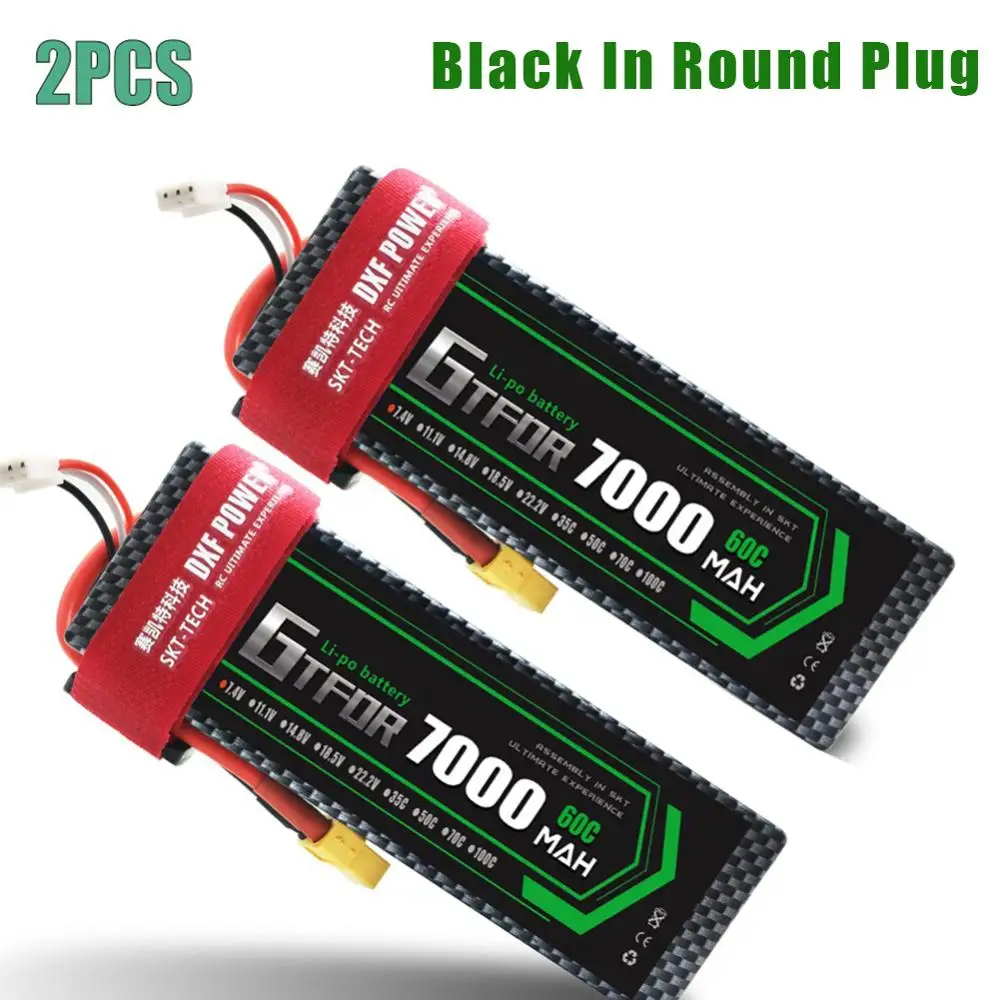 GTFDR 2 шт. RC батарея Lipo 7,4 V 11,1 V 2S 3S 6000MAH 6500MAH 6200MAH 7000mah 50C 60C 80C 100C 120C для RC Stampede автомобильный Дрон - Цвет: 2PCS7000HARDBLACK
