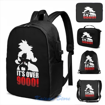 

Funny Graphic print Goku and Vegeta It's over 9000 USB Charge Backpack men School bags Women bag Travel laptop bag
