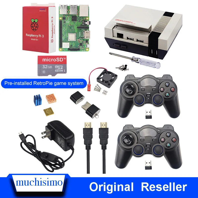 

Raspberry Pi 3 B+(Plus)+NESPI CASE+(Plus)+Fan + switch power supply +HDMI cable + heat sink+ microSD32GB + card reader + Gamepad