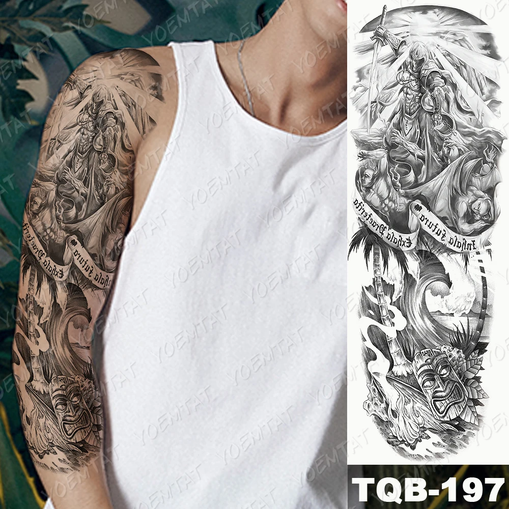 Large Arm Sleeve Tattoo Lucifer Angel Eagle Waterproof Temporary ...