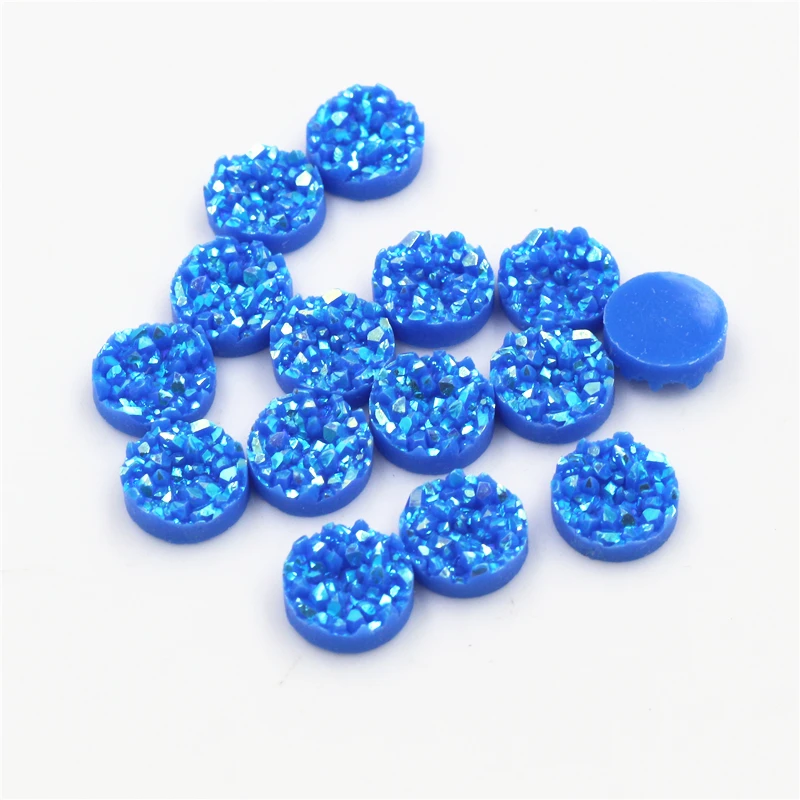 

New Fashion 8mm 10mm 40pcs Blue AB Colors Natural ore Style Flat back Resin Cabochons For Bracelet Earrings accessories