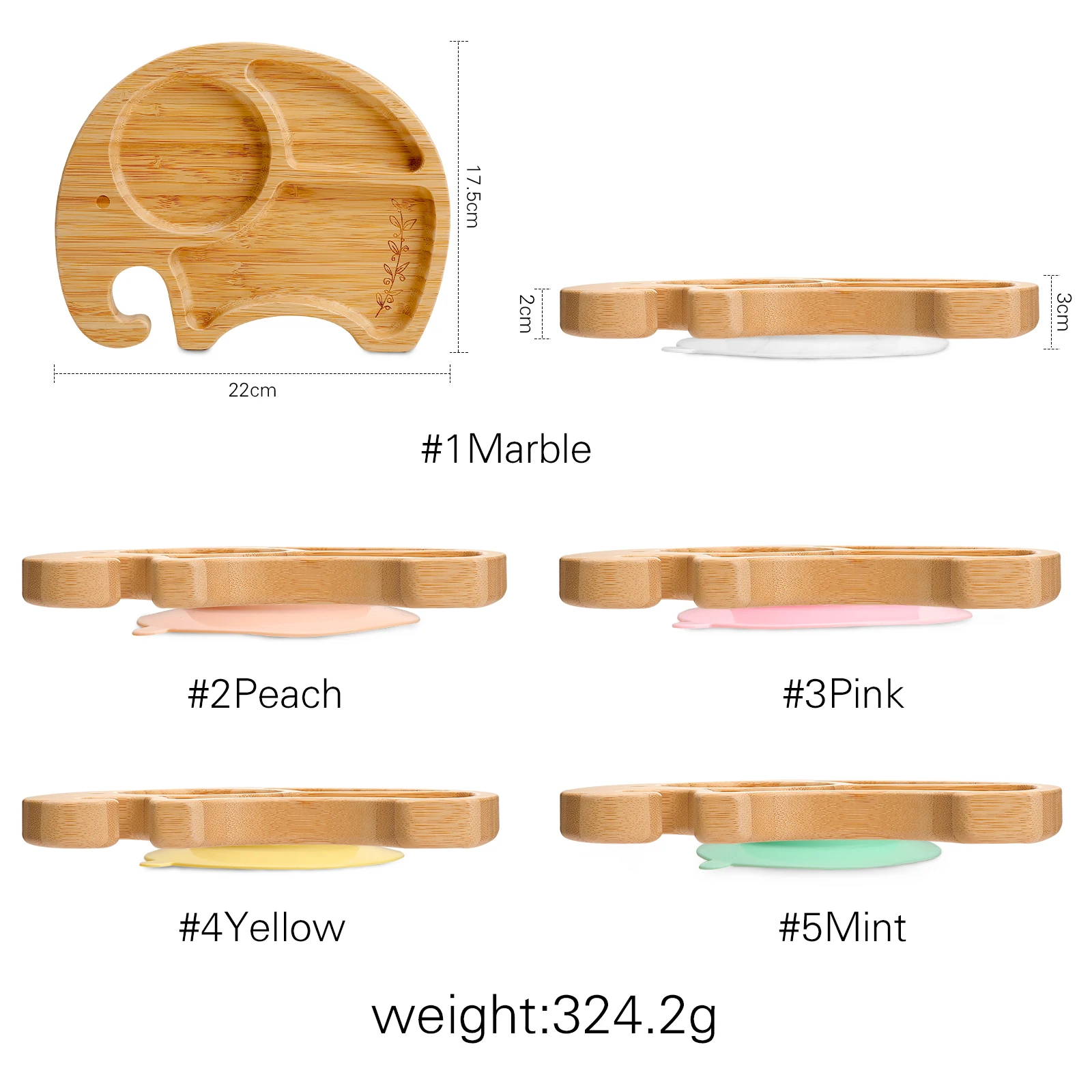 Wooden Baby Feeding Bowl Cartoon Elephant Clouds Bamboo Kids Feeding Dinnerware With Silicone Suction Cup Anti-hot Tableware 6