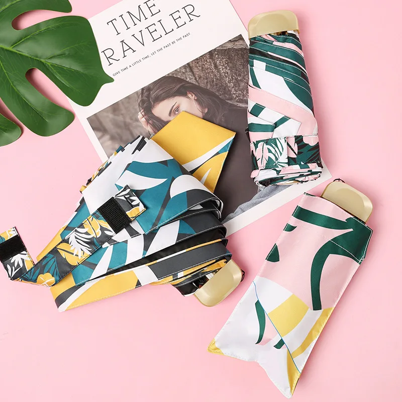 

5 Folding Sun Umbrella Female Sunscreen UV Umbrellas Small Fresh Foldable Sunny and Rainy Fully-automatic Umbrella