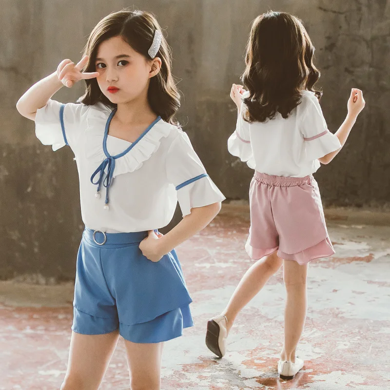 Girls Summer Clothes Suit 2020 New Casual For Kids Outfits 4 6 8 10 12 Years Teen Children Clothing Solid | Детская одежда и обувь