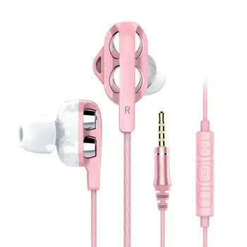

Universal 3.5mm Dual Moving Coil Heavy Bass Stereo Music Earphone Wired In-Ear Earpiece With Mic