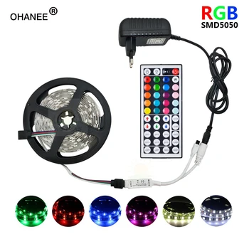 

LED Strip Light RGB 5050 SMD 2835 Flexible Ribbon fita led light strip RGB 5M 10M 15M Tape Diode DC 12V+ Remote Control +Adapter