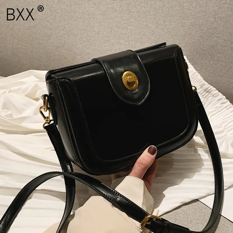 

[BXX] Small Solid Color PU Leather Crossbody Bags For Women 2020 Simple Saddle Messenger Shoulder Bag Female Handbags HK223