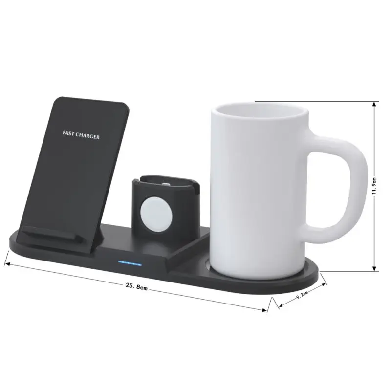 

For Apple Watch For Airpods 15W Wireless Charging Station Phone Stand With Thermostat Warmer Cup
