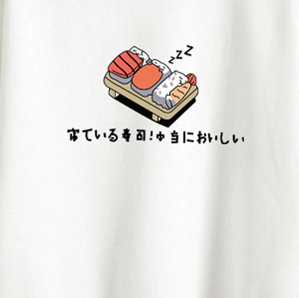 JAYCOSIN Fashion Women Casual Simple Sushi Printed Hooded Loose Sweatshirt Comfortable Soft Sweet Cute Pullover Top Blouse