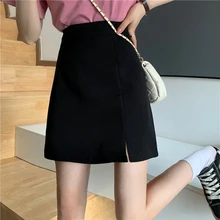 

Half-length skirt female spring and summer 2021 new fashion sKorean version hip high waist thin split black A-line short skirt