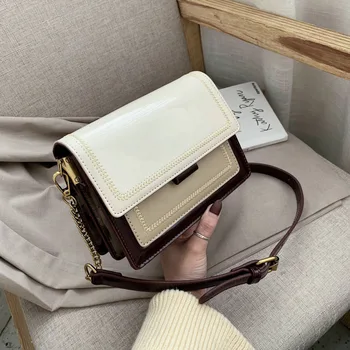 

white color small bag women 2020 office lady bag fashion chain bag brand design color contrast one shoulder saddle bag