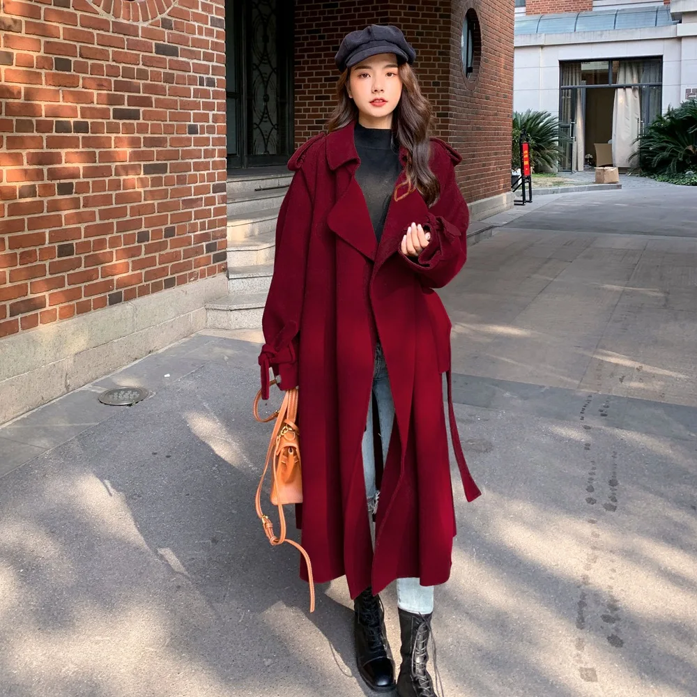 

Photo Shoot French Retro Laziness-Style Long Waist Hugging Woolen Overcoat 2019 Winter New Style WOMEN'S Dress Woolen Jacket