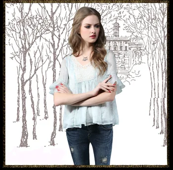 

Women's 2020 Summer New Small Floral Chiffon Shirt Retro Sunscreen Sleeve Shirt B68017