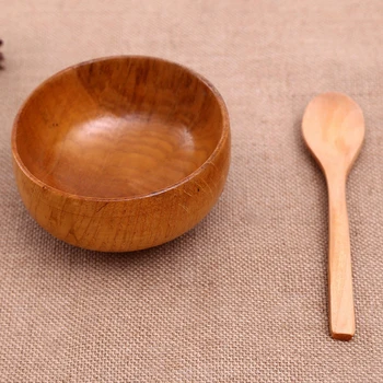 

Natural Round Wooden Bowl Soup Salad Noodle Rice Fruit Shock-proof Handicraft Holder Kitchen Handmade Wood Bowl For Kids