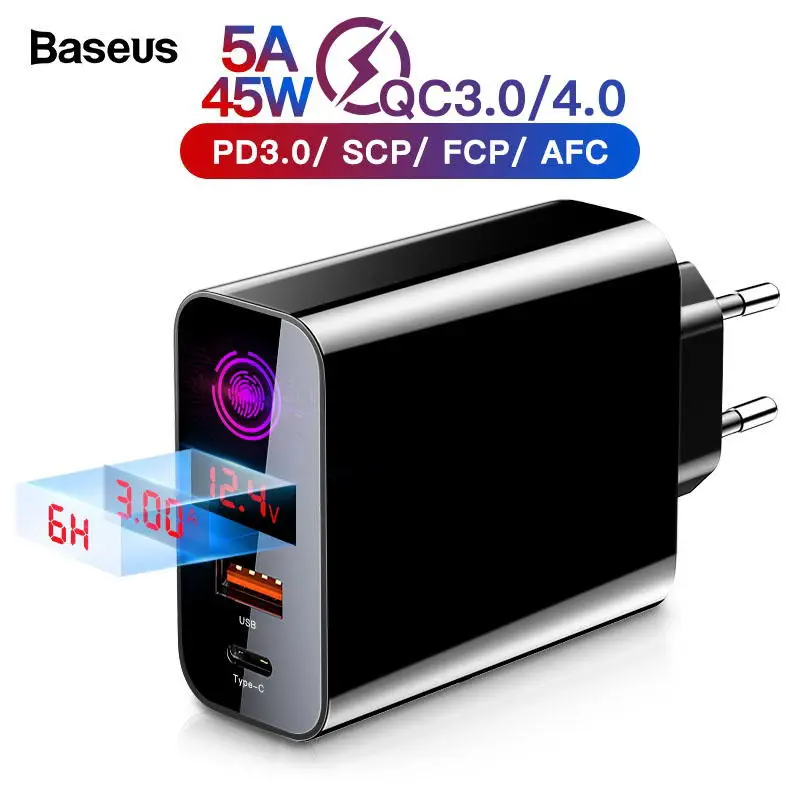 Vente Chargeur rapide Baseus 4.0 3.0 USB pour iPhone 11 Pro Max Samsung Huawei téléphone portable QC4.0 QC3.0 QC Type C PD chargeur rapide