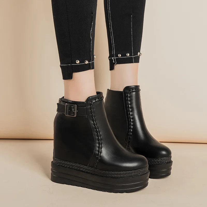 

Winter Shoes Women High Heel Boots Bootee Woman 2019 Booties Ladies Zipper Round Toe Rock Wedge Heels Lolita Ankle Rubber