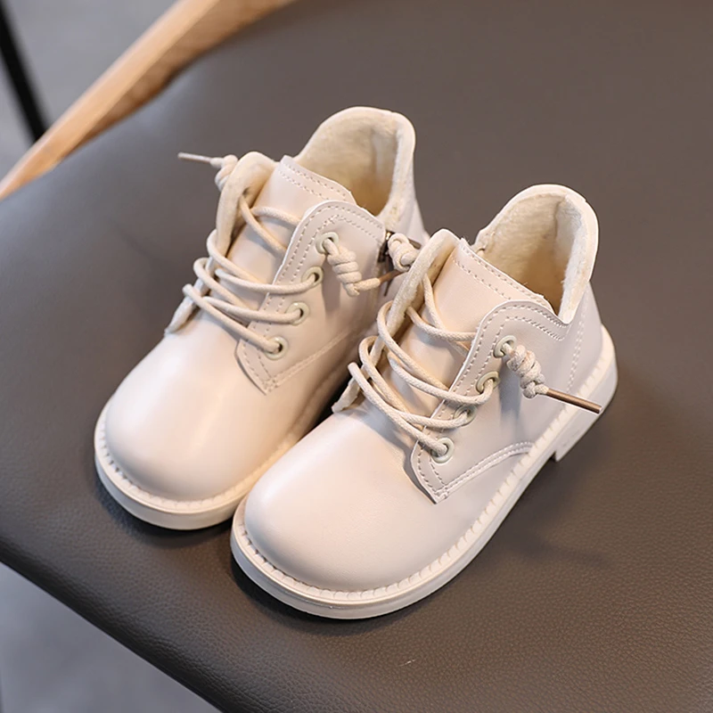 Botas de felpa cálidas con cordones para niños, botines blancos y negros, zapatos informales de 1 a 12 invierno, 2021|Botas| - AliExpress