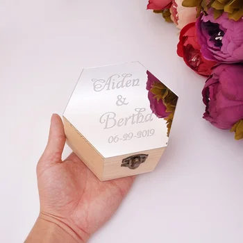 

Custom Hexagon Wooden Candy Box Acrylic Mirror Cover Personalized Wedding Table Display Party Decor Favors With Buckle