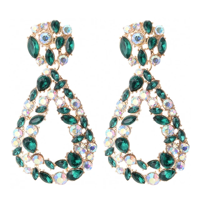 Ztech New Green Series Set Earrings Designer Jewelry Crystal Tassel Za Accessories Handmake Statement Bijoux Pendientes Brincos E1189