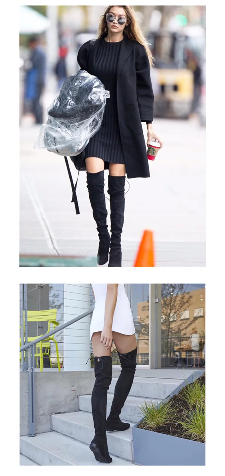 Fujin/женские высокие сапоги; зимние плюшевые теплые сапоги; Прямая поставка; модные эластичные Замшевые Сапоги выше колена на молнии с круглым носком на каблуке-копытце