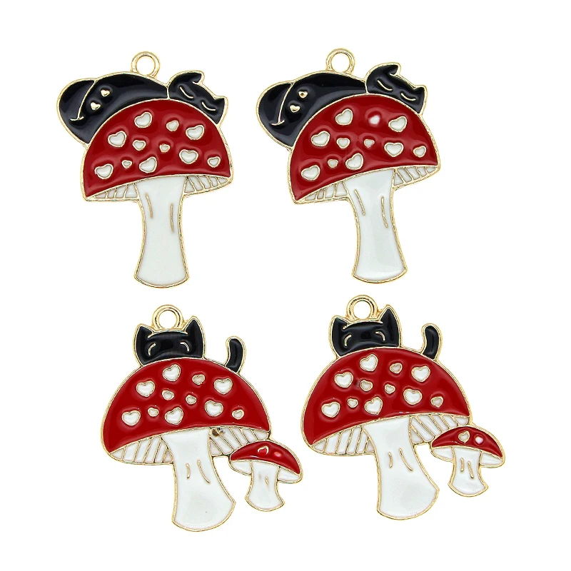

10pcs/lot Alloy Mushroom Cat Enamel Charms For Jewelry DIY Accessories Bachelor's Clothing Pendants Floatings Keychain Craft New