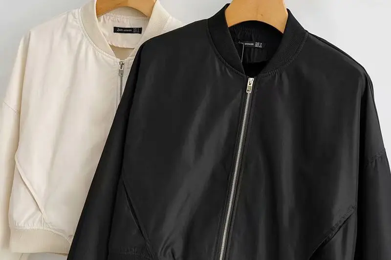 

2019 Fashion Stand Collar Long Sleeve Zipper Solid Color Loose-Fit Slimming Short Baseball Uniform Flight Jacket WOMEN'S Dress