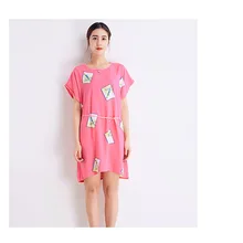 Женское платье для сна с принтом свободного размера летняя одежда для сна ночная рубашка пижамный комплект с круглым вырезом Мини Ночная рубашка короткий рукав Домашняя одежда