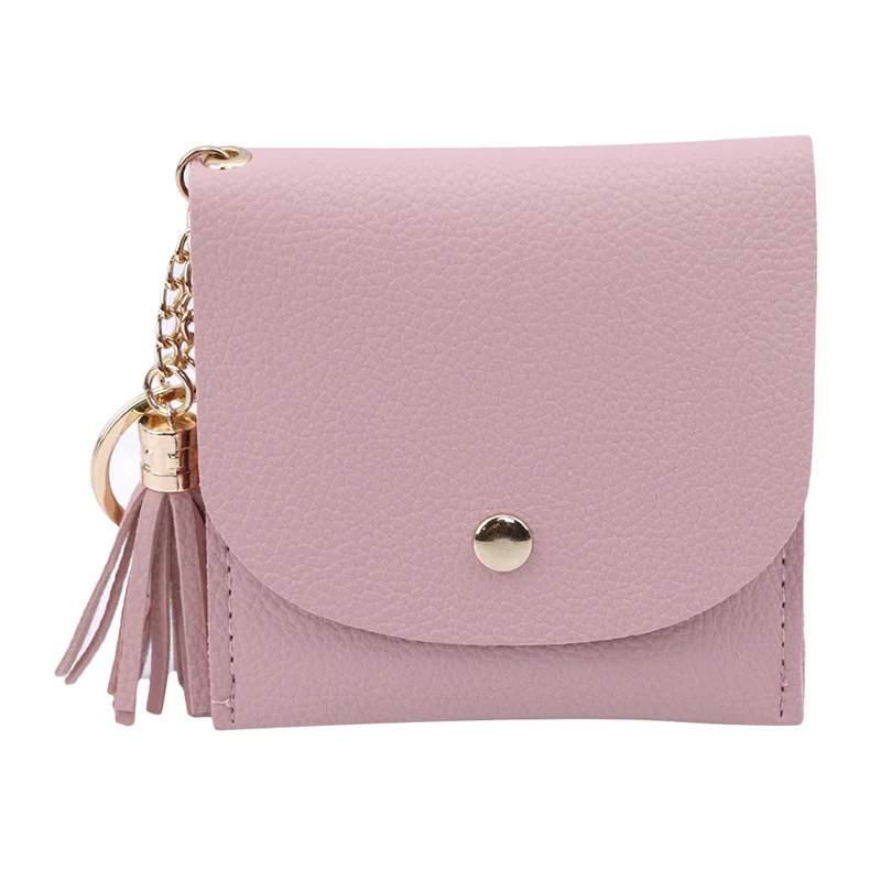light pink Лидер продаж, женский тонкий кошелек из искусственной кожи, модные кошельки с кисточками и застежкой, короткий клатч, маленькая сумка на цепочке, держатель для ключей, карт, кошелек, сумки - Цвет: light pink