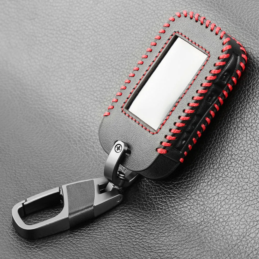 Leather Car Key Case For Starline E63 E90 E91 E61 E95 E66 2-Way Car Alarm LCD Remote Controller Keychain Transmitter Keys Cover key case key case cover