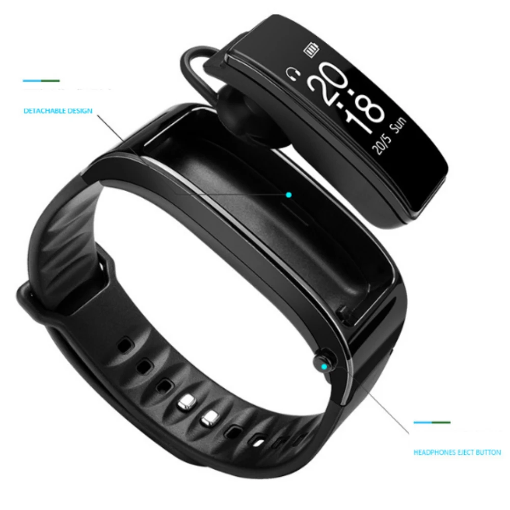 Calories Alarm Clock Smart Bracelet Call Reminder Touch Screen Gift 2 IN 1 Universal Separable Fashion Bluetooth Earphone Sports