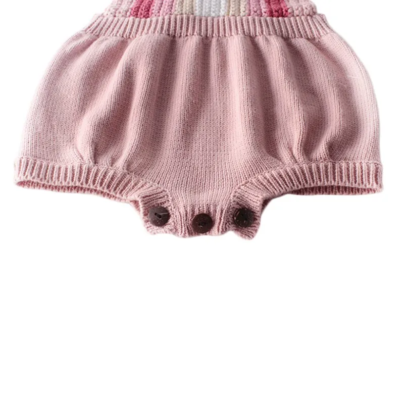 Летний детский комбинезон для маленьких девочек, милые вязаные комбинезоны без рукавов с радугой, комбинезон, одежда для детей 0-24 месяцев, боди для маленьких девочек