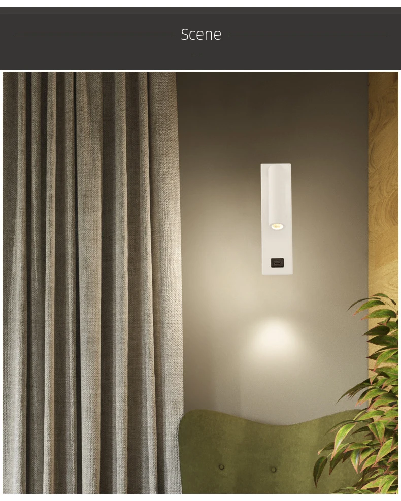 Interior Wall Light 180 Rotatable LED Reading Spotlight Button Switch Bedside Lamp Hotel Corridor (2)