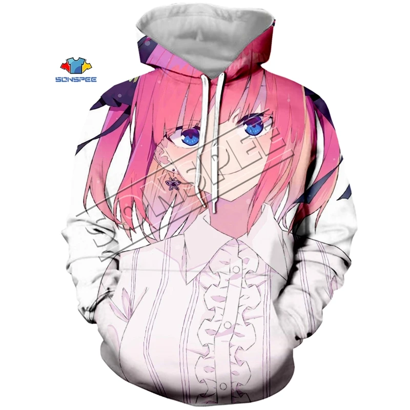 Модная Толстовка большого размера с капюшоном аниме The Quintuplets Cute Nakano Miku с 3d принтом для женщин и мужчин Harajuku Толстовка с капюшоном пуловеры