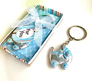 

15pcs/lot Baby Carriage keychain Baby Shower Favor Pink/Blue Key Chains Birth Gift Keychain Favor Free shipping