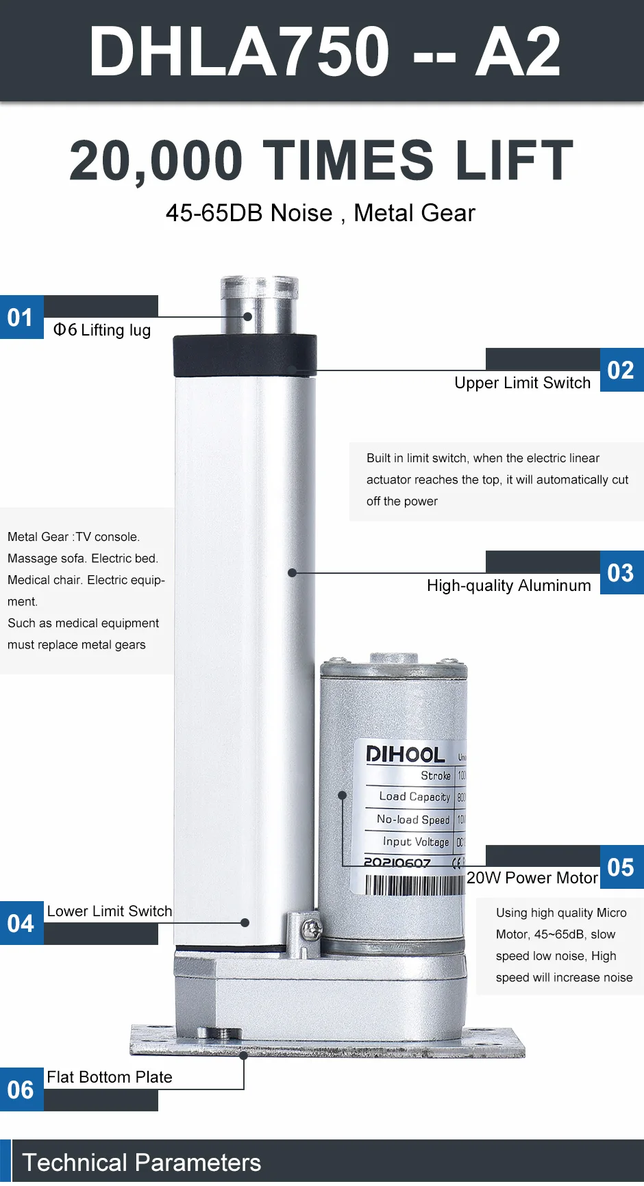 Dihool atuador elétrico linear dc12v, motor de