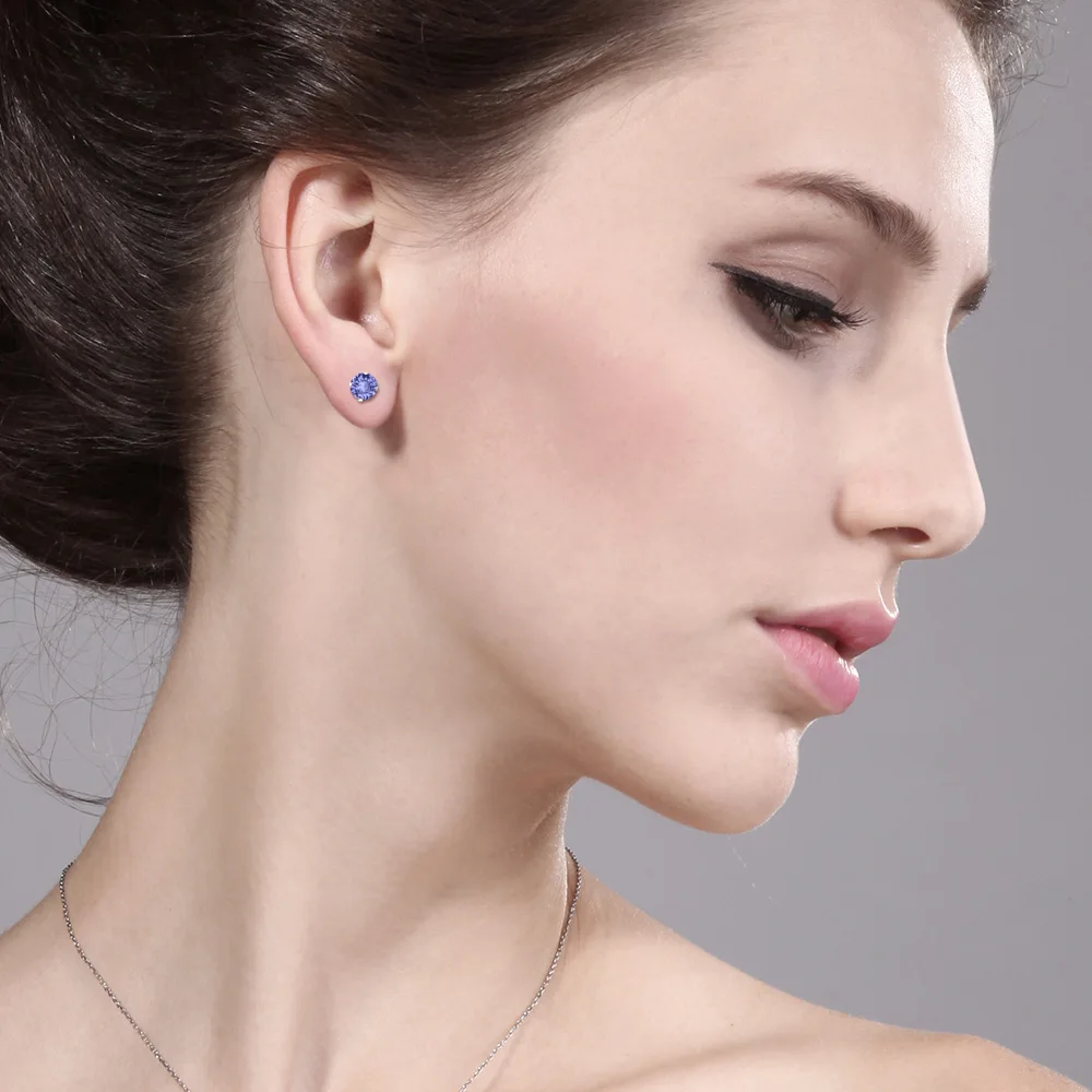 GemStoneKing 0 60 Ct 4 мм круглые серьги гвоздики из натурального голубого танзанита 10 к