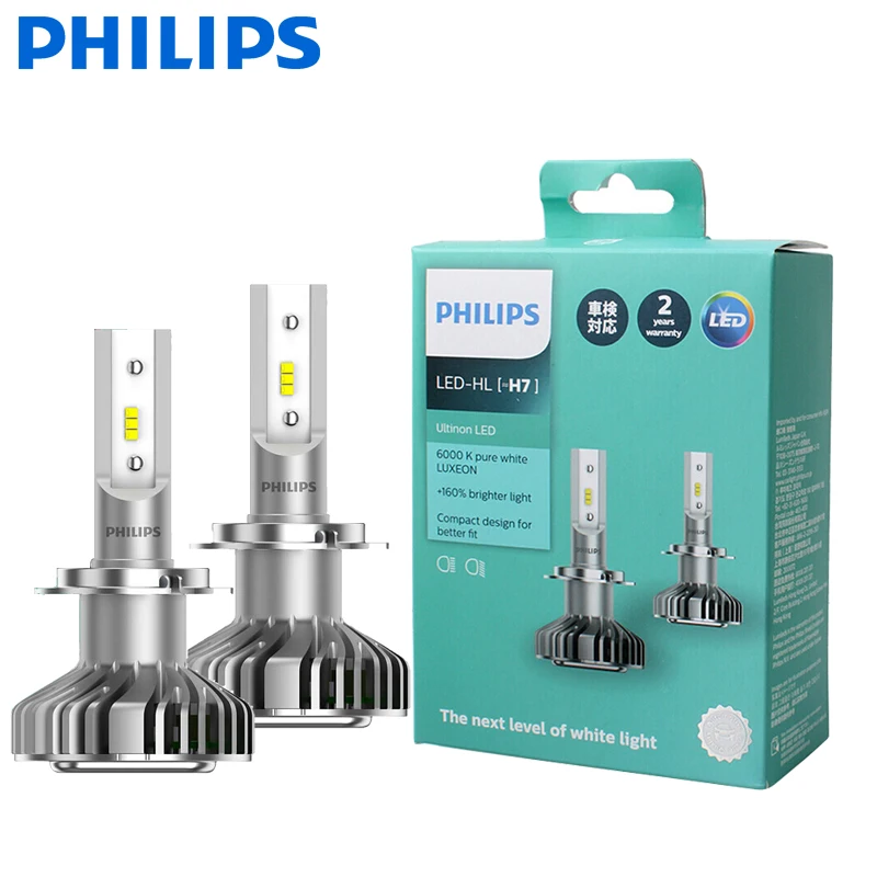 Philips LED H7 Ultinon LED automatic headlight 6000K Cool blue white light + 160 brighter long
