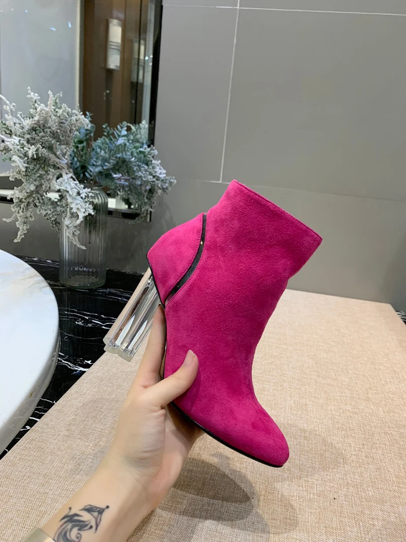 Hot Women Ankle boots Suede Winter Autumn Fashion Lady Transparent High Heels Pumps Women Botas Shoes Mujer Zapatos
