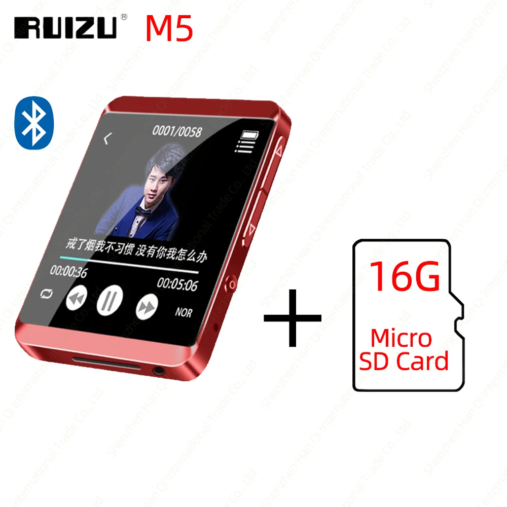 RUIZU M5 мини-клип Bluetooth MP3 плеер полный сенсорный экран портативный 8 ГБ 16 ГБ MP3 музыкальный плеер с FM, запись, электронная книга, шагомер - Цвет: Red with 16GB Card