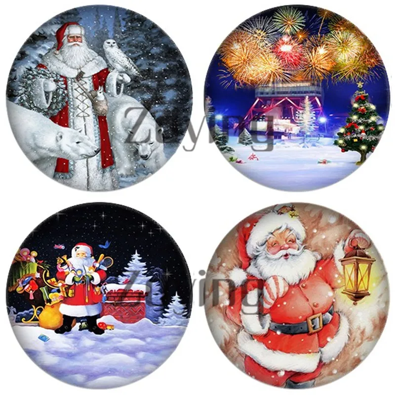 Zdying 10pcs/lot Merry Christmas Tree Deer Round Glass Cabochon & Photo Dome Beads Demo Flat Back Making Jewelry Findings | Украшения и